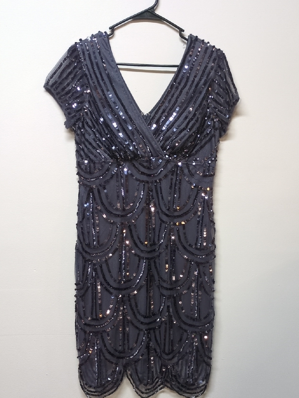Marina Gray Gunmetal Sequin Cocktail Dress, Size 12 NEW